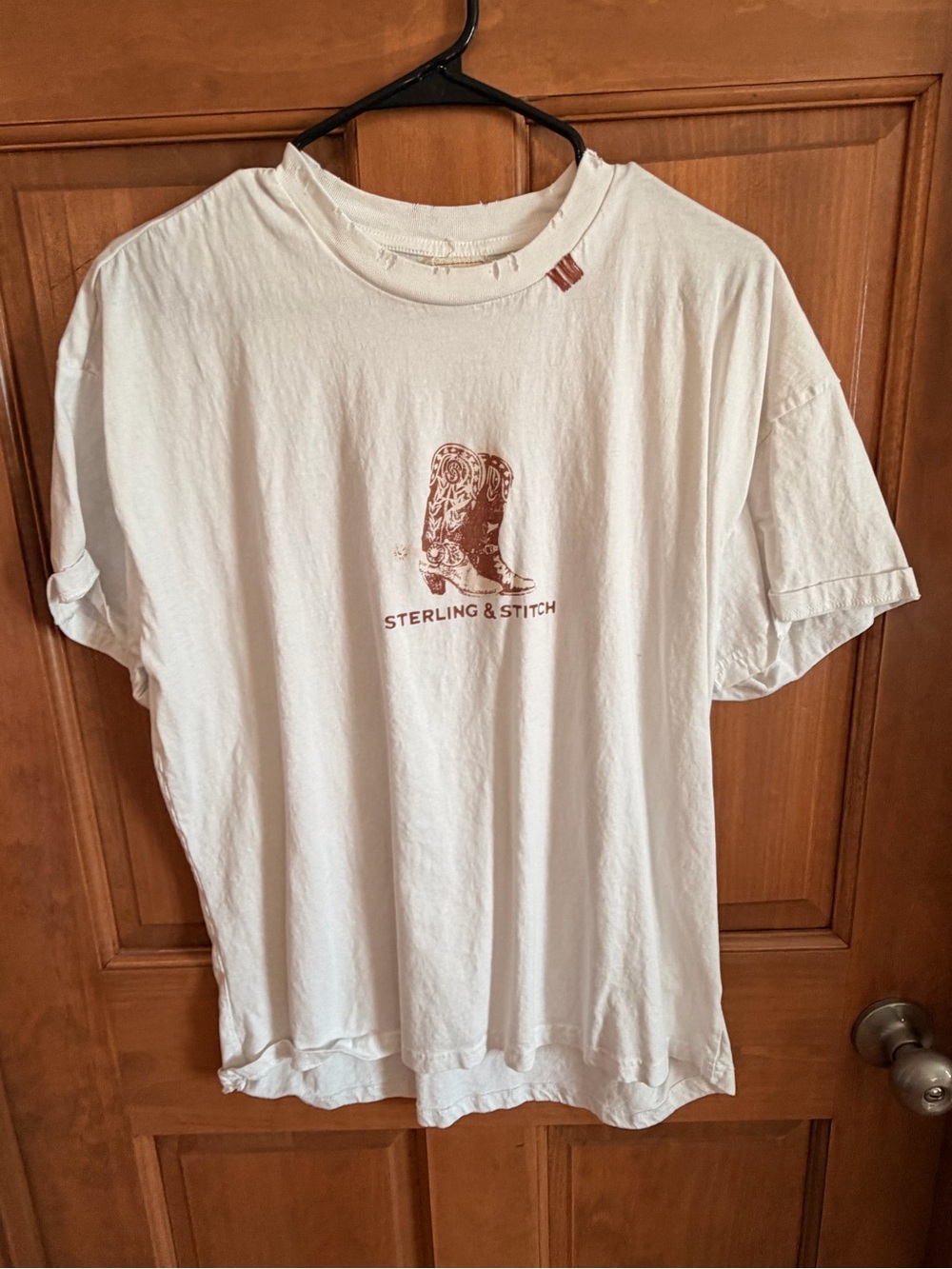 Women’s White Graphic Tee with Boot Print